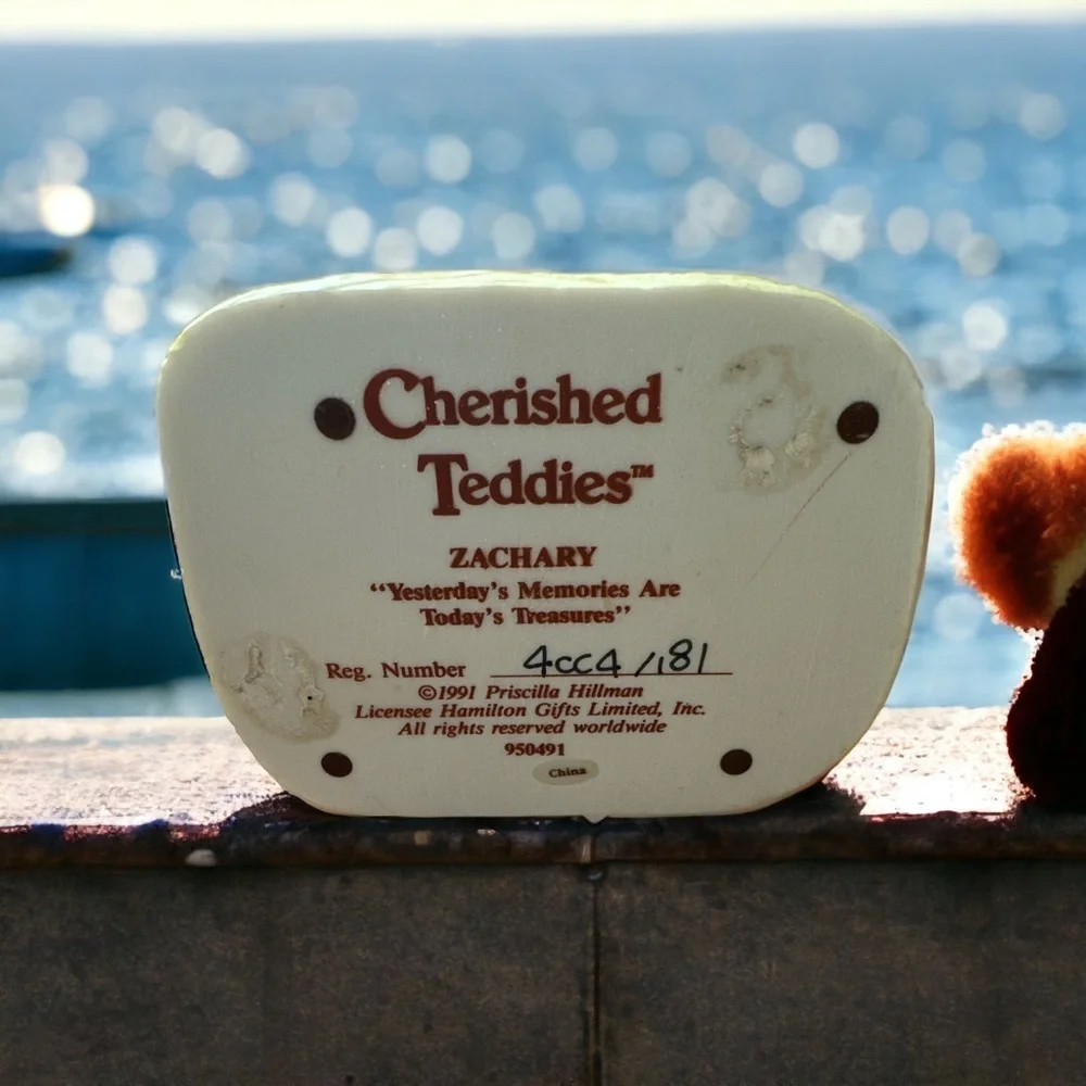 VINTAGE ~ Cherished Teddies ~ ZACHARY ~ Bear with Sail Boat Figurine